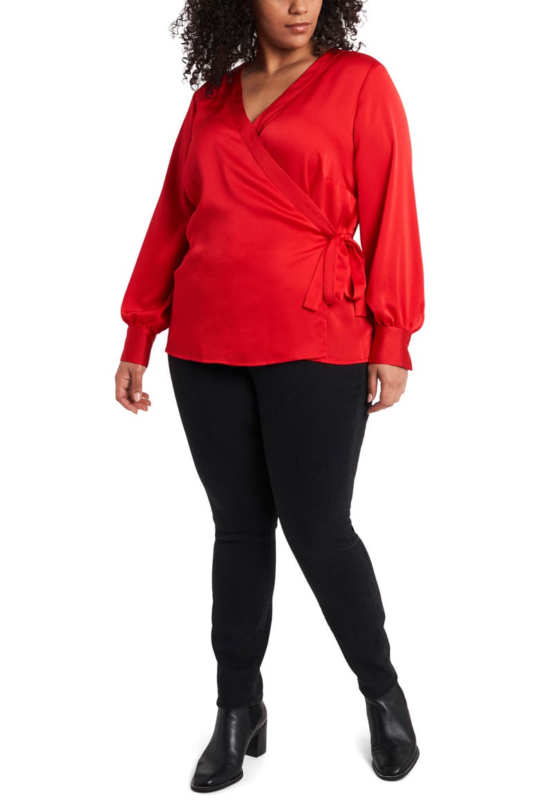 Wrap Front Long Sleeve Blouse, Alternate, color, ULTRA RED