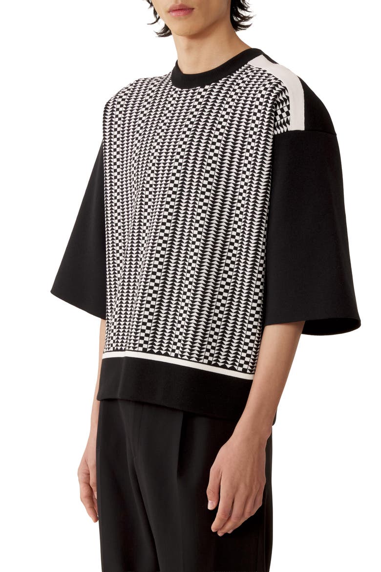 Loose-Fit T-Shirt In Silk And Cotton Jacquard, Alternate, color, Black/Ecru