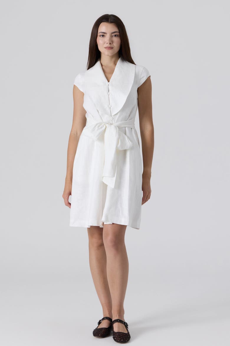 Linen Waist Tie Short Dress, Main, color, White