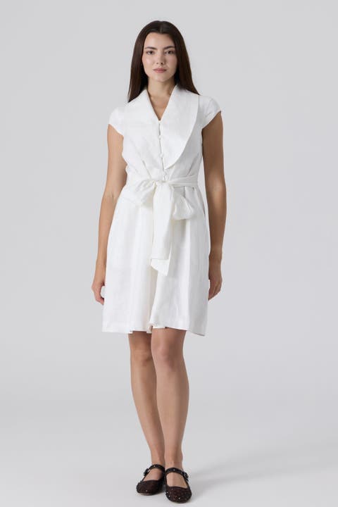 Linen Waist Tie Short Dress