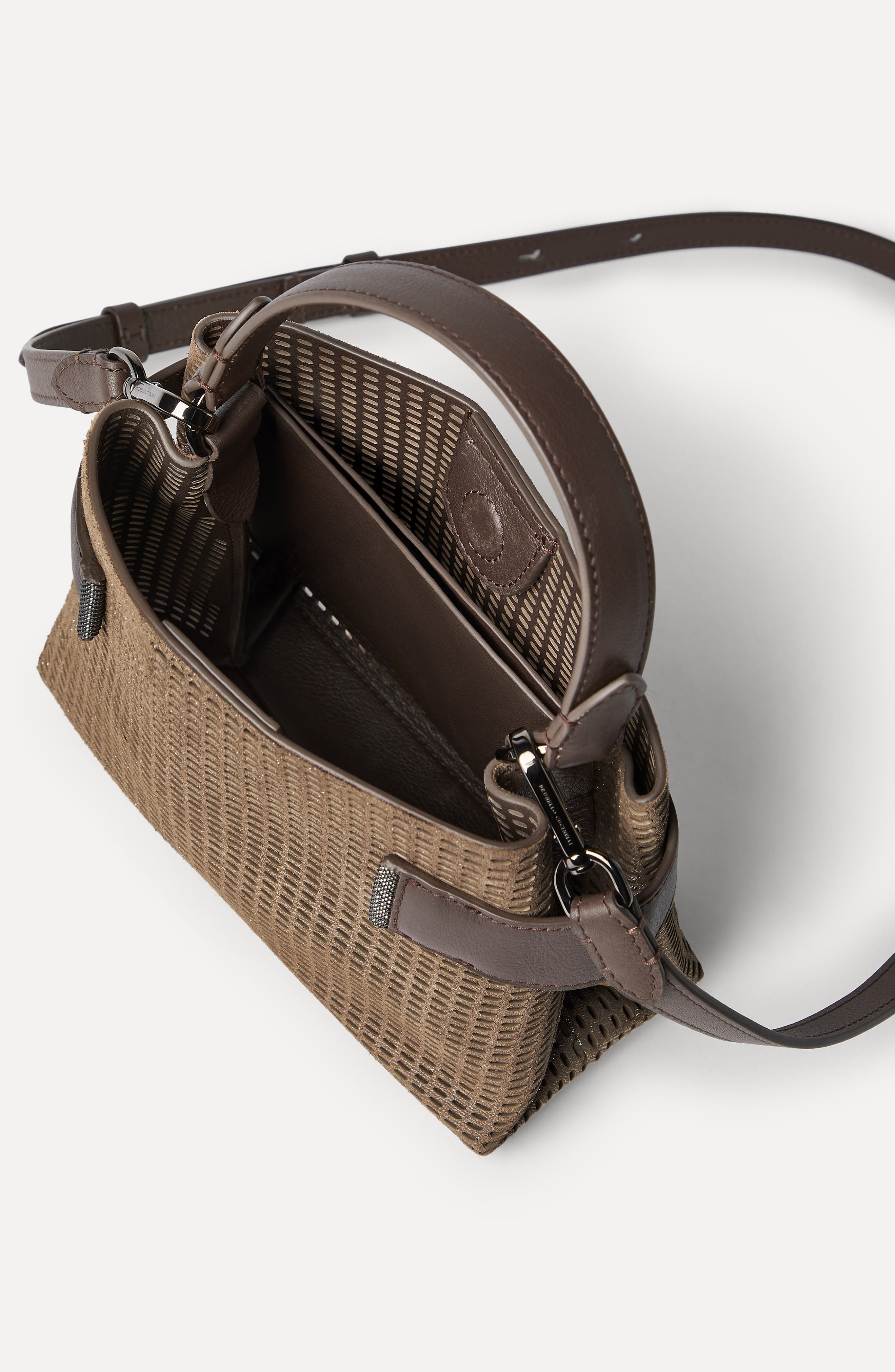 Brunello Cucinelli Leather Essence small top-handle bag, Alternate, color, Brown