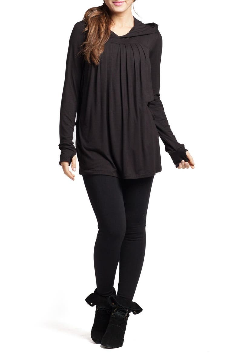 Hooded Maternity/Nursing Tunic, Main, color, BLACK