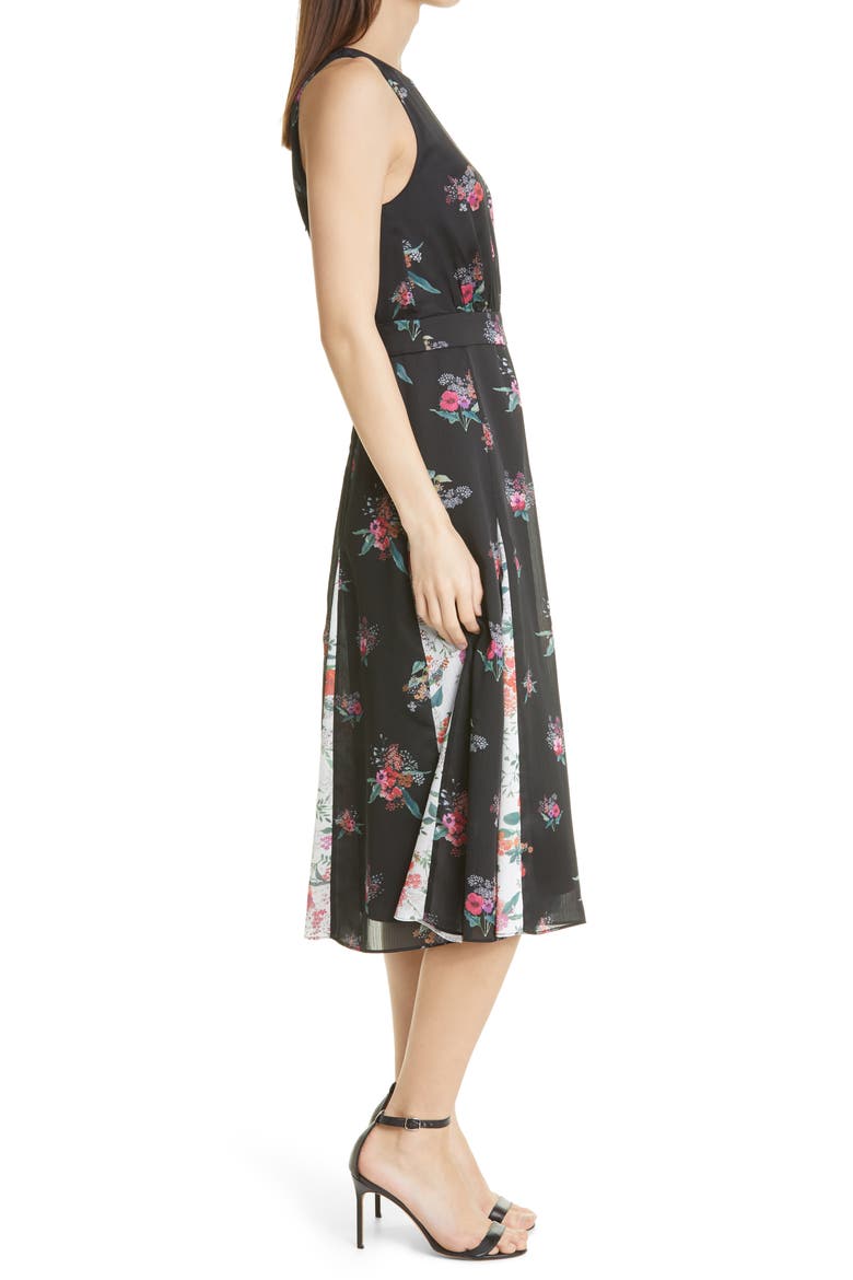 Metropolis Floral Print Midi Dress, Alternate, color, BLACK