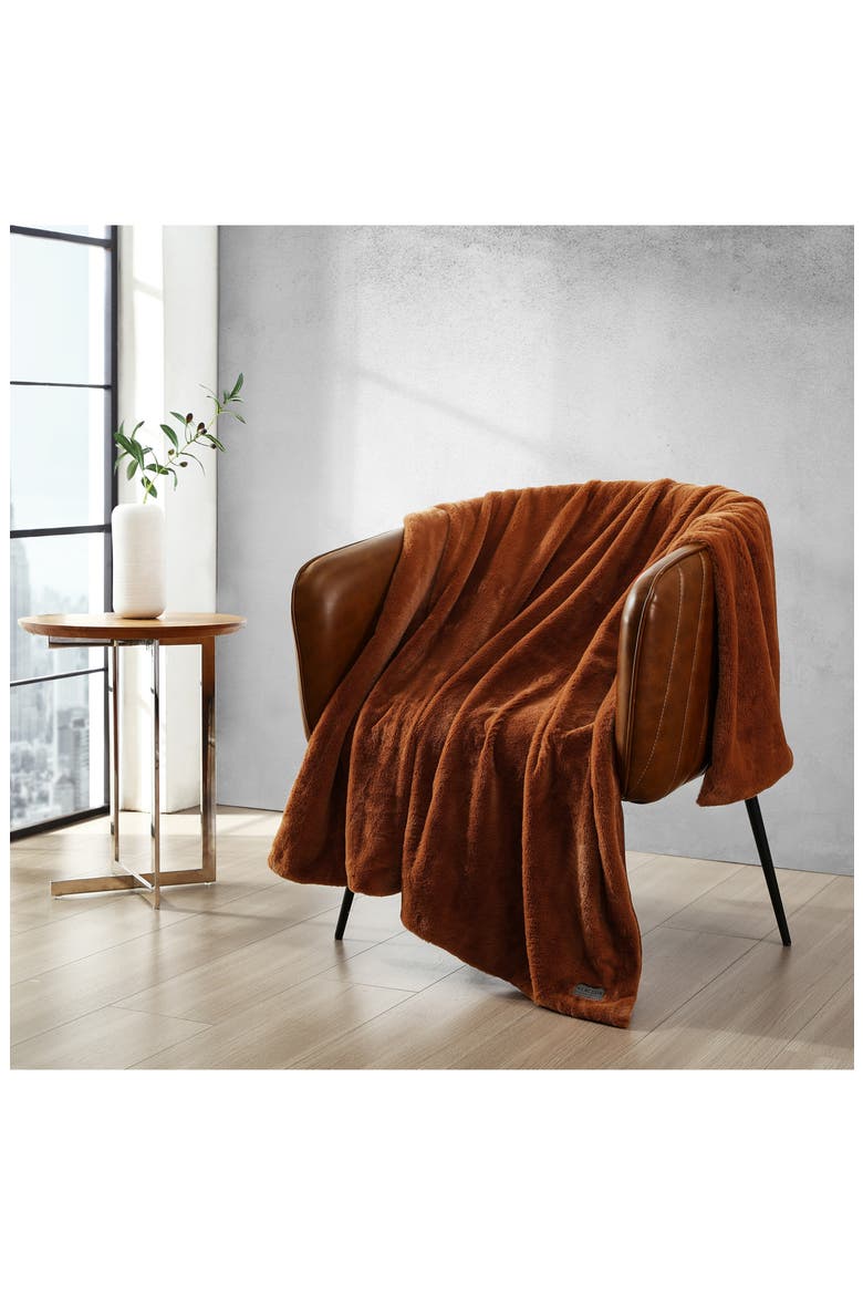 Faux Fur Reversible Throw, Alternate, color, GINGER ORANGE