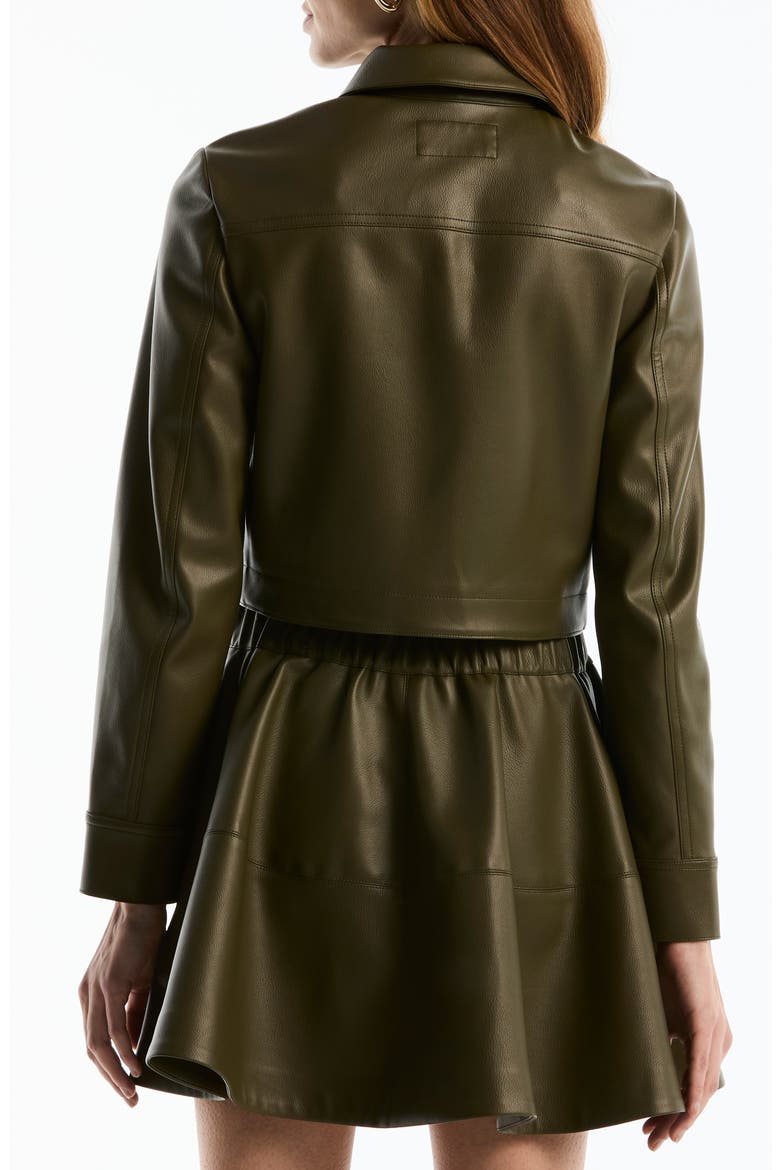 Curved Hem Cropped Faux Leather Jacket, Alternate, color, OLIVE NIGHT