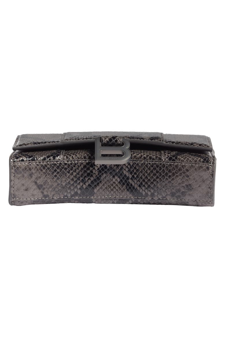 Hourglass Snake Embossed Leather Wallet on a Chain, Alternate, color, DARK GREY/ BLACK