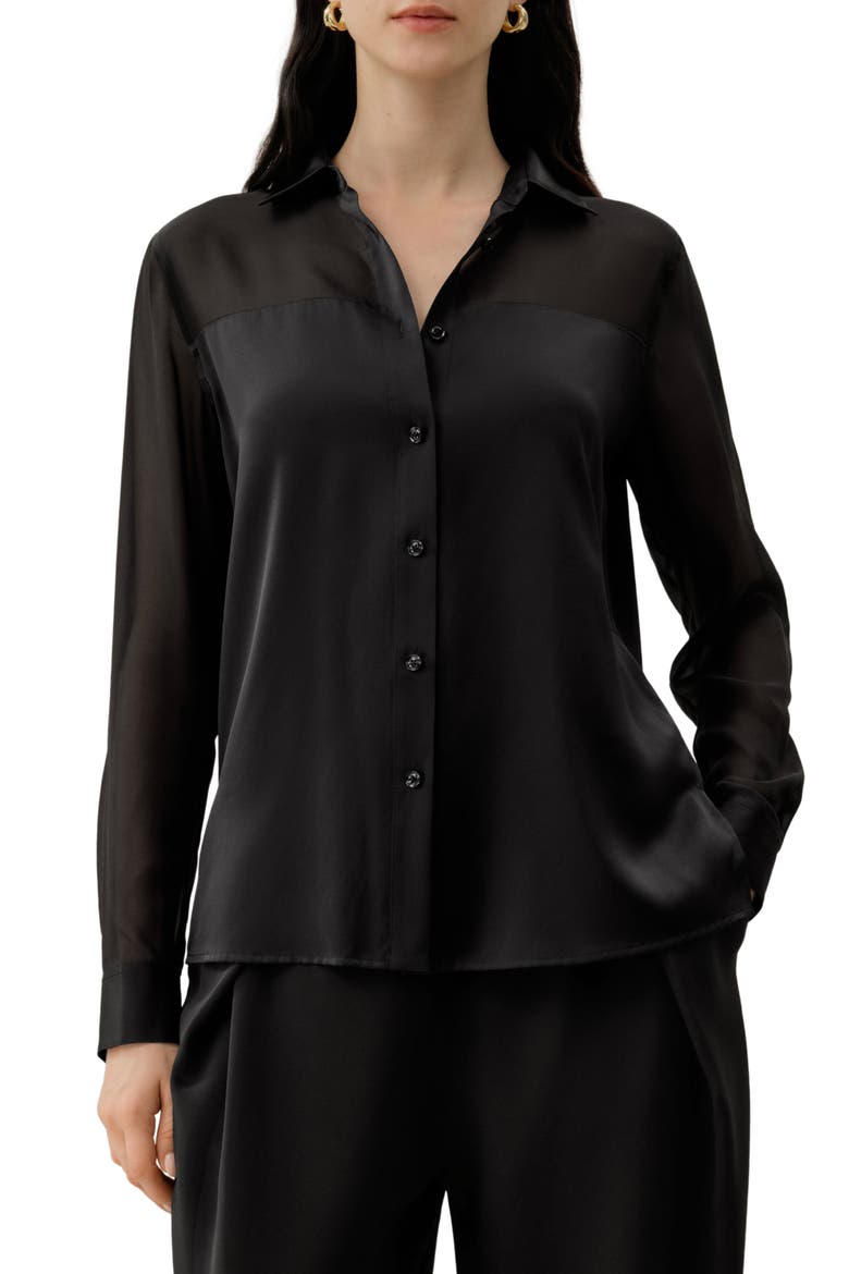Women's Button Down Silk Organza Shirt, Main, color, Black