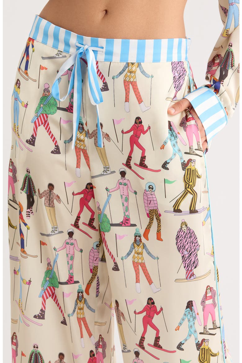 Skiing Print Long Pajamas, Alternate, color, CREAM