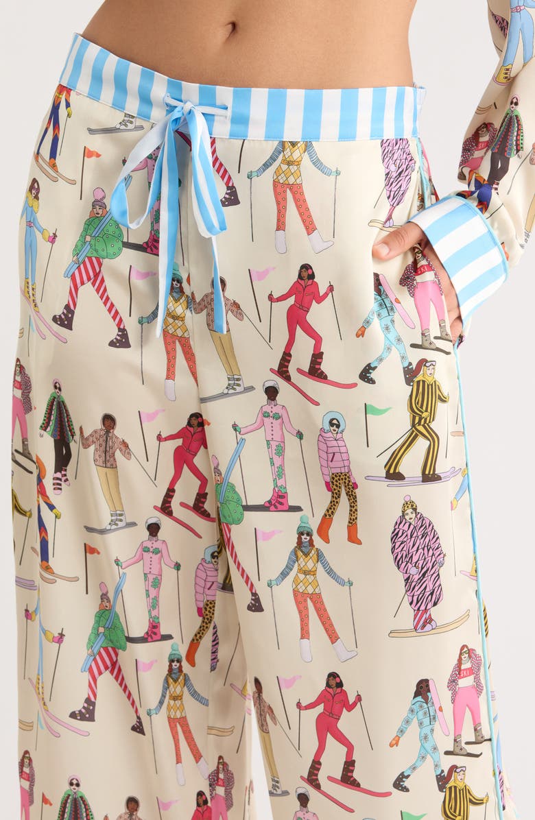 Karen Mabon Skiing Print Long Pajamas, Alternate, color, Cream