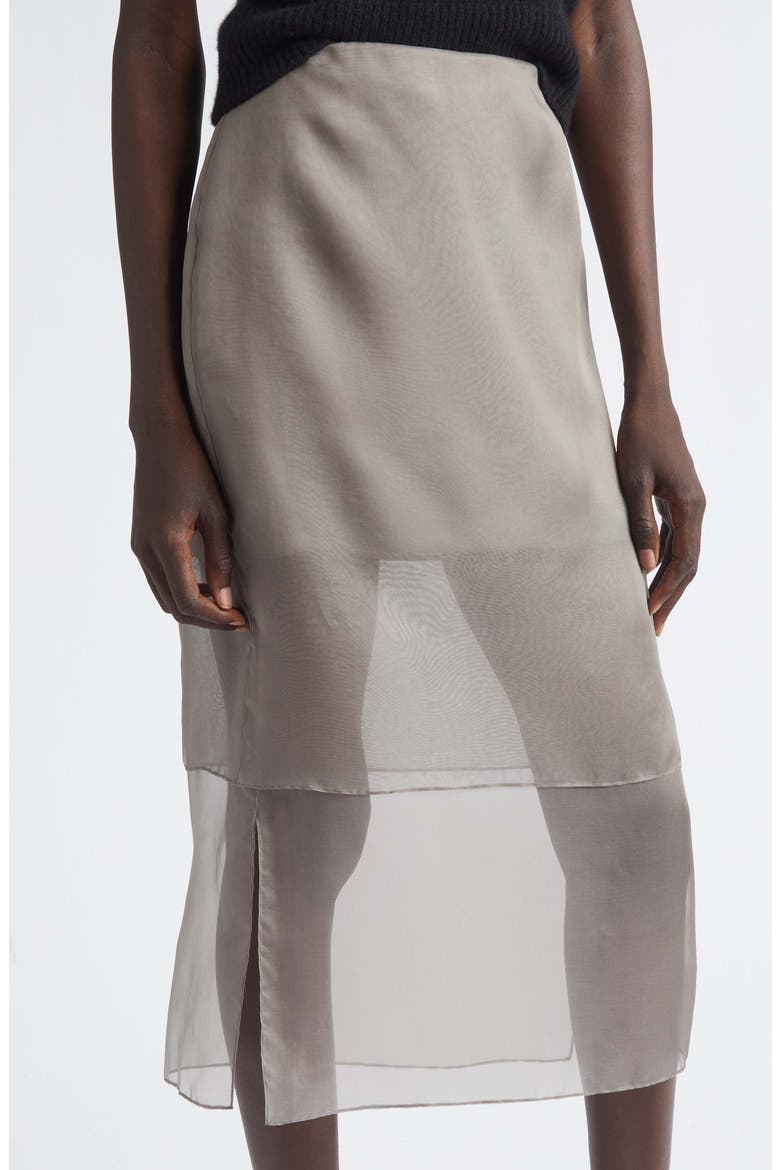 The Brett Tiered Silk Organza Pencil Skirt, Alternate, color, SMOKE