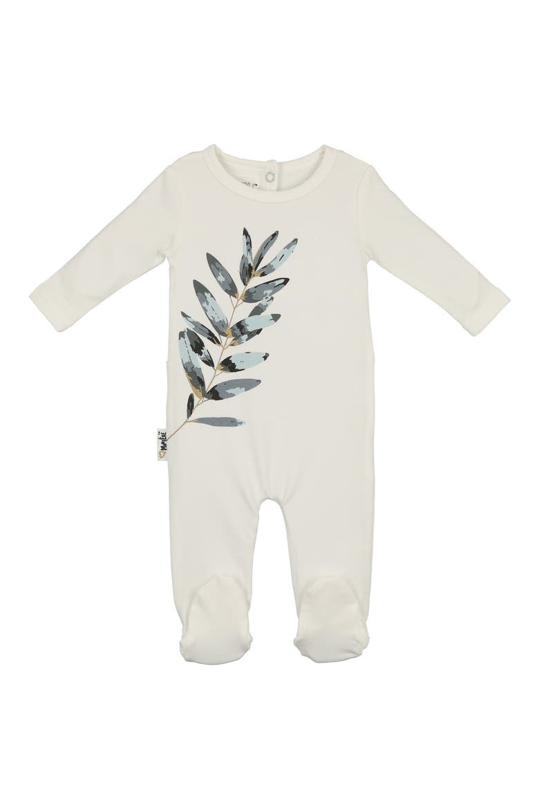 Watercolor Leaves Cotton Blend Footie, Main, color, CREAM