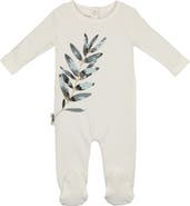 Manière Watercolor Leaves Cotton Blend Footie