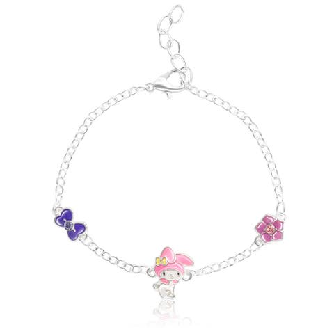 Silver Plated Bracelet with Flower and Bow Charm Pendants, 6.5 + 1"