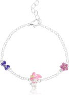 Hello Kitty Silver Plated Bracelet with Flower and Bow Charm Pendants, 6.5 + 1"