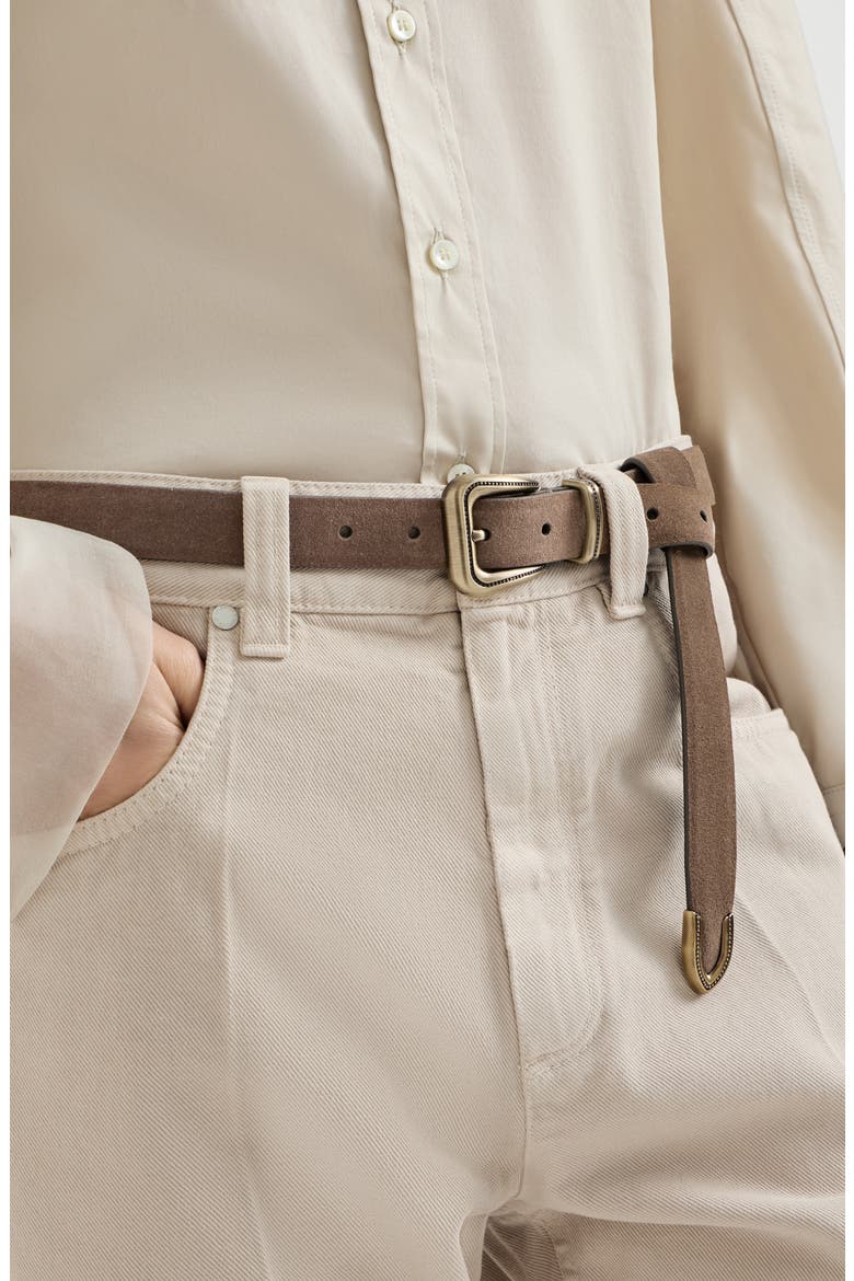 Suede belt with monili, Alternate, color, Brown