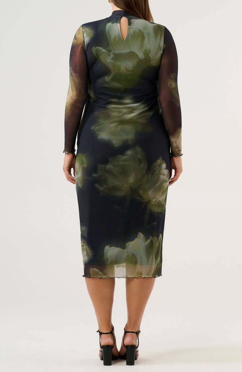 Estelle Peace Lily Mock Neck Long Sleeve Mesh Midi Dress, Alternate, color, Black/ Moss