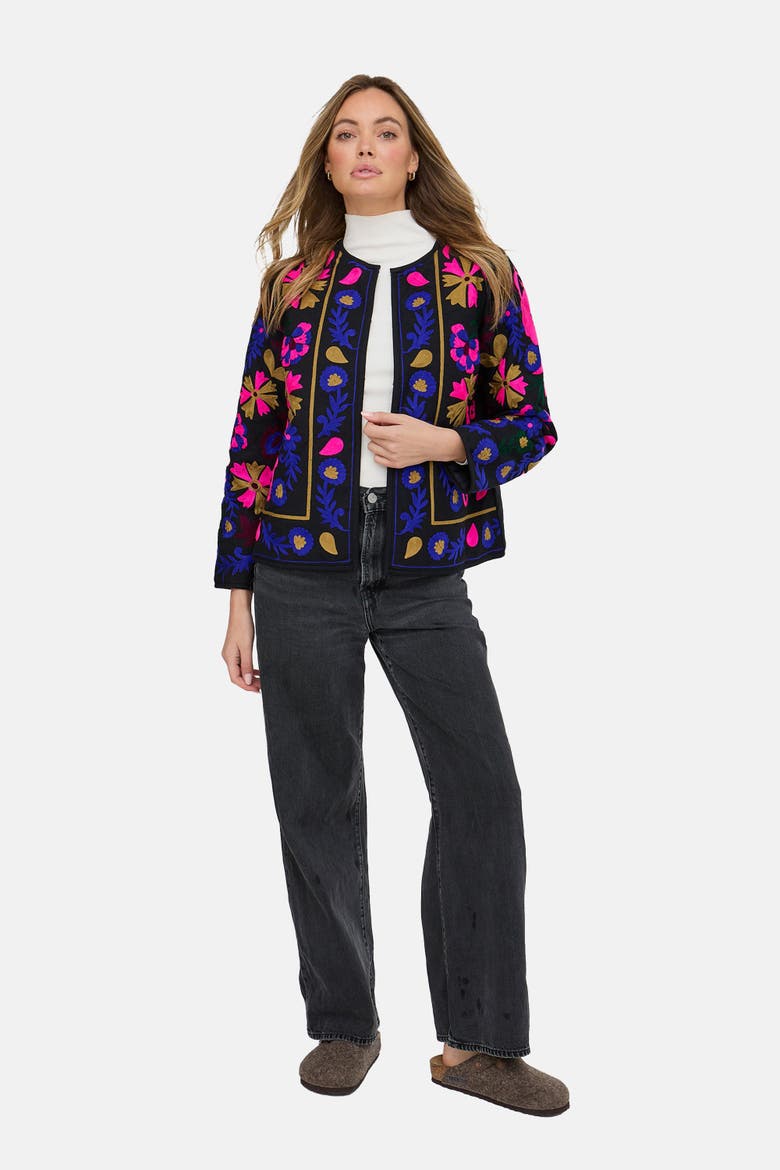 Halen Quilted Embroidered Jacket, Alternate, color, Black