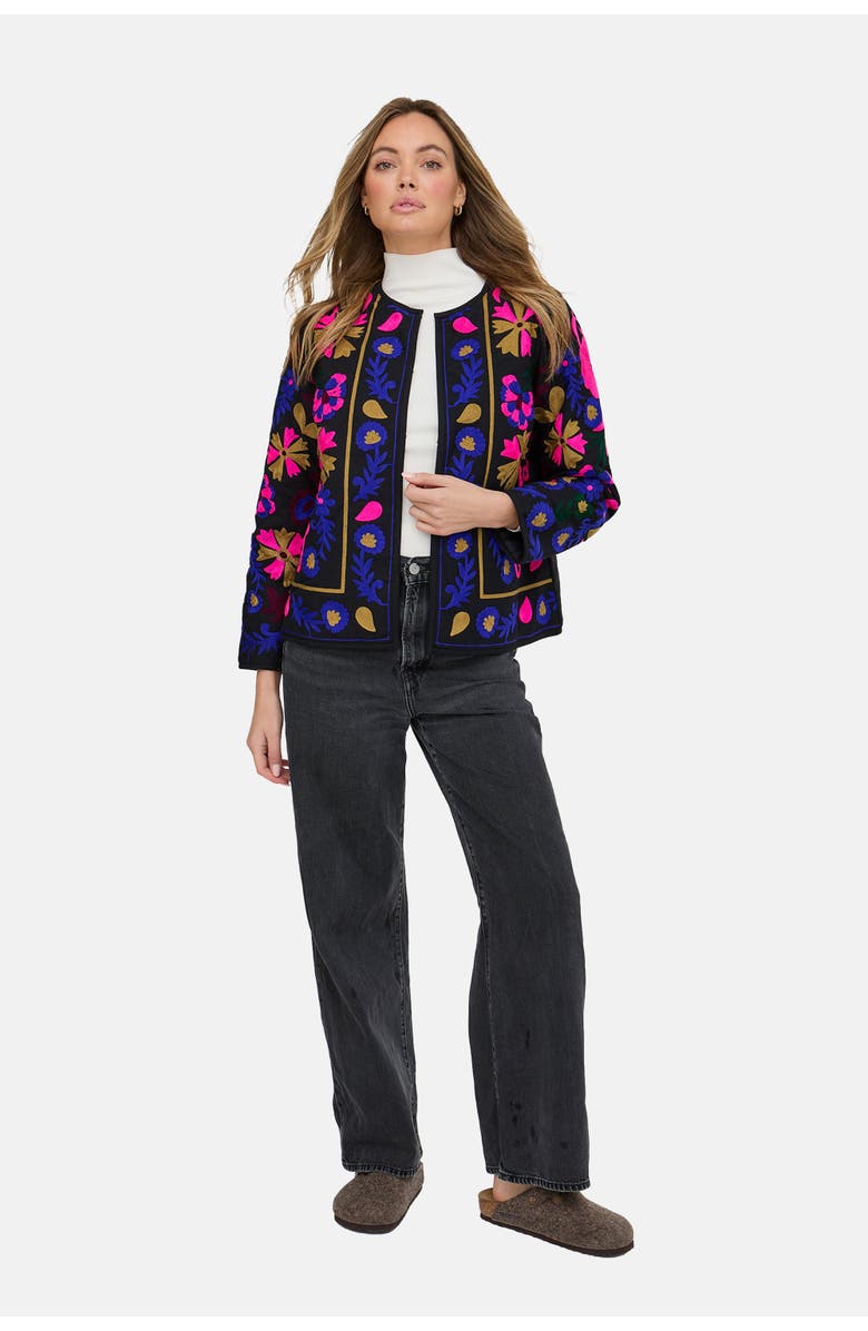 Raffya Halen Quilted Embroidered Jacket, Alternate, color, Black