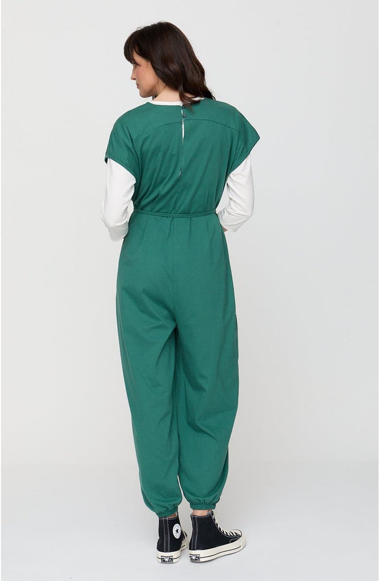 Turtledove London Rita Tie Waist Organic Cotton Jumpsuit, Alternate, color, Green