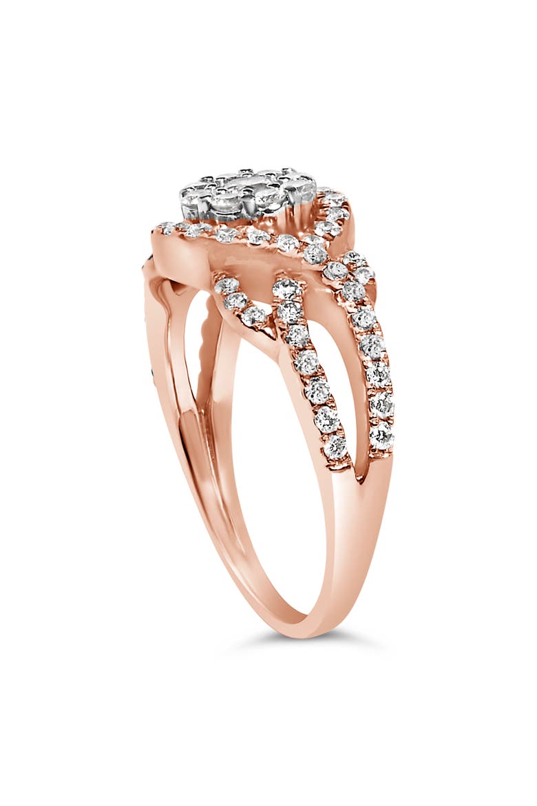 10K Gold 3/4 Ctw Diamond Floral Cluster Head Cocktail Ring, Alternate, color, Rose Gold