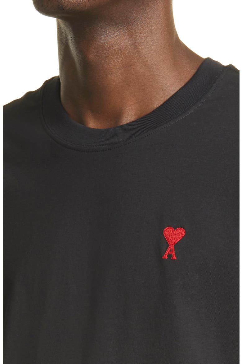 AMI Alexandre Mattiussi Men's Ami de Coeur Embroidered Organic Cotton T-Shirt, Alternate, color, BLACK