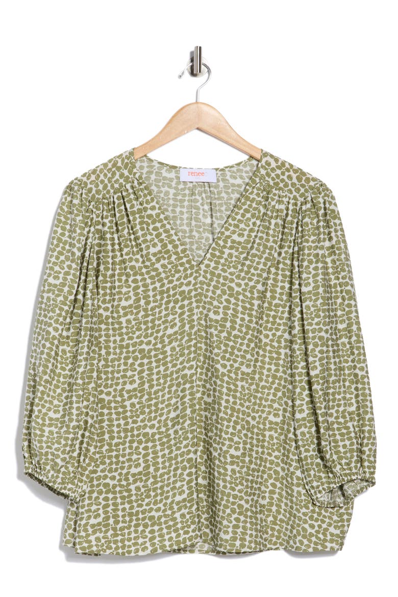 V-Neck Balloon Sleeve Top, Alternate, color, OLIVE
