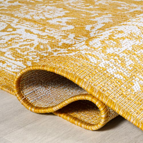 Jonathan Y Tela Bohemian Textured Weave Floral Indoor/outdoor Round Area Rug In Yellow/cream