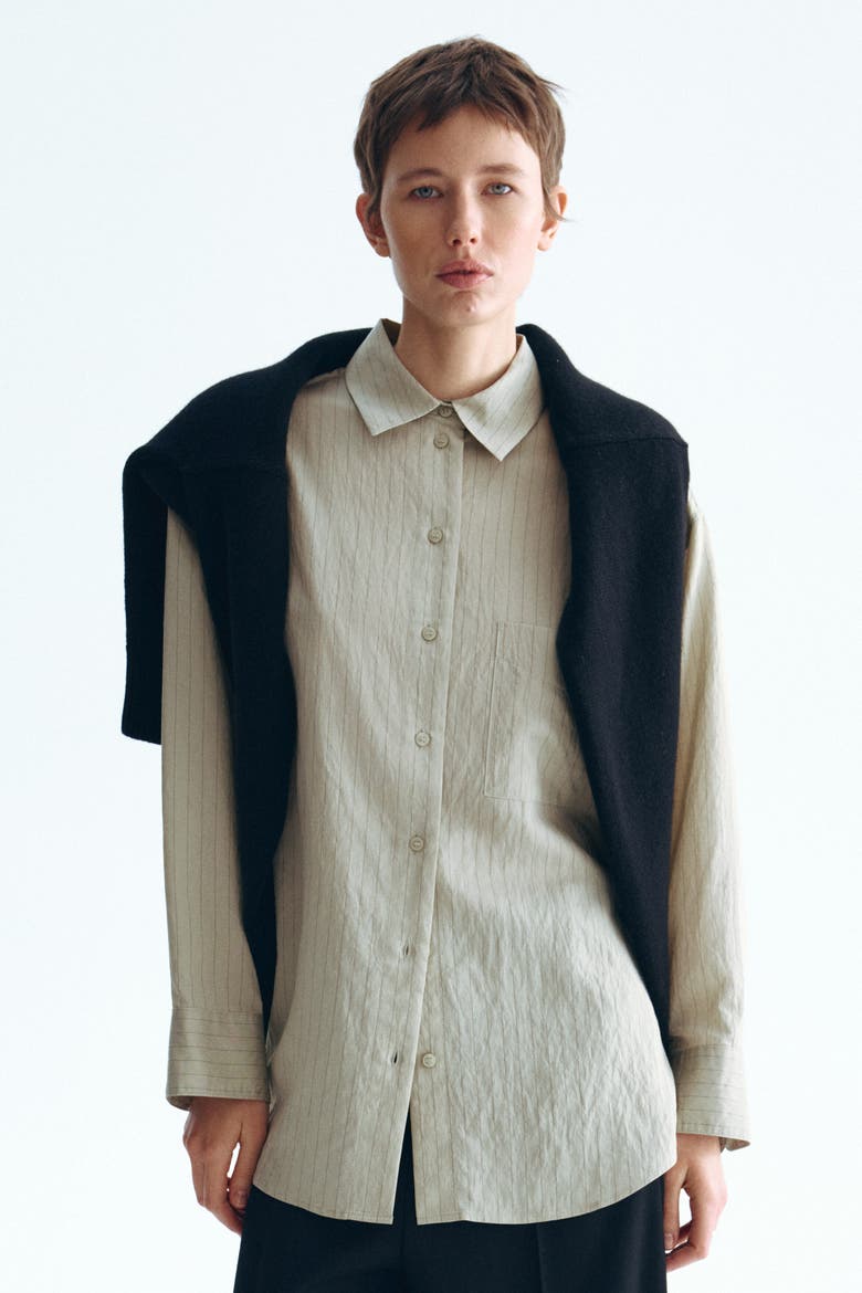Oversized Shirt, Alternate, color, Khaki beige/pinstriped