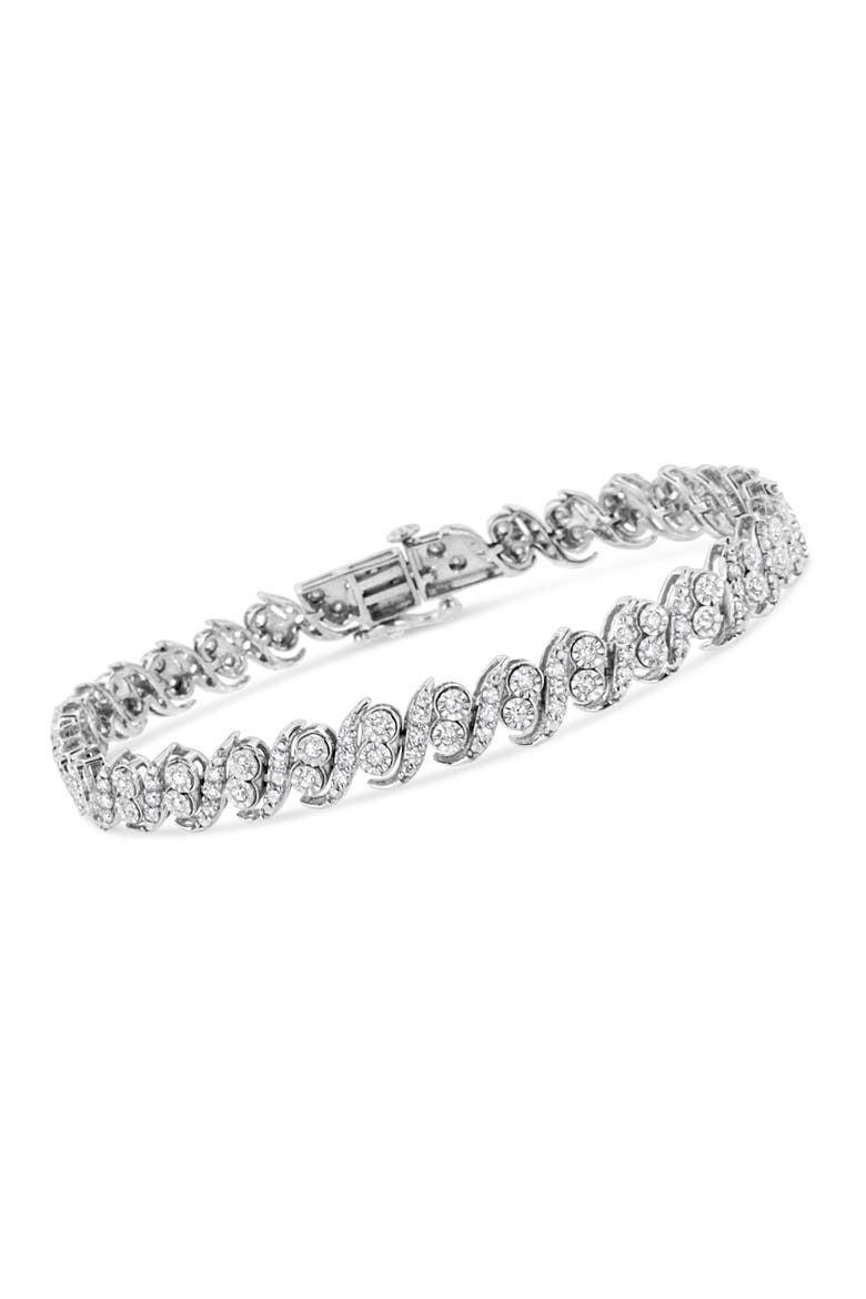 Silver 2.0 Cttw Round-Cut Diamond "S" Link Bracelet, Alternate, color, White