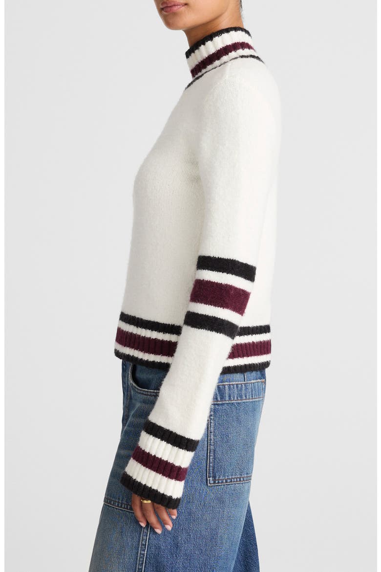 Rib Trim Mock Neck Sweater, Alternate, color, JET BLACK STRIPE