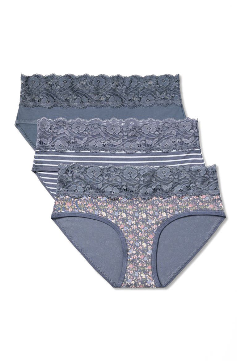 Lace Waist Brief 3-Pack Made With Organic Cotton, Main, color, Seaside Blues