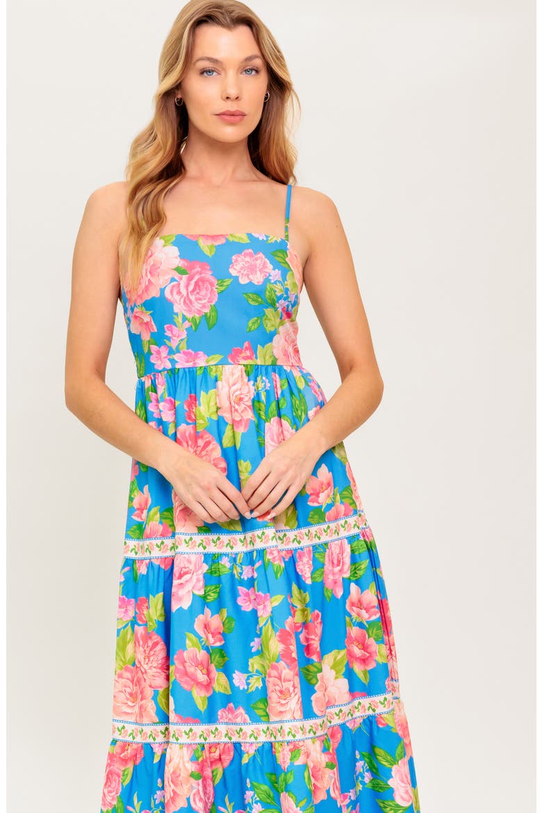 Floral Print Cotton Maxi Dress, Alternate, color, BLUE