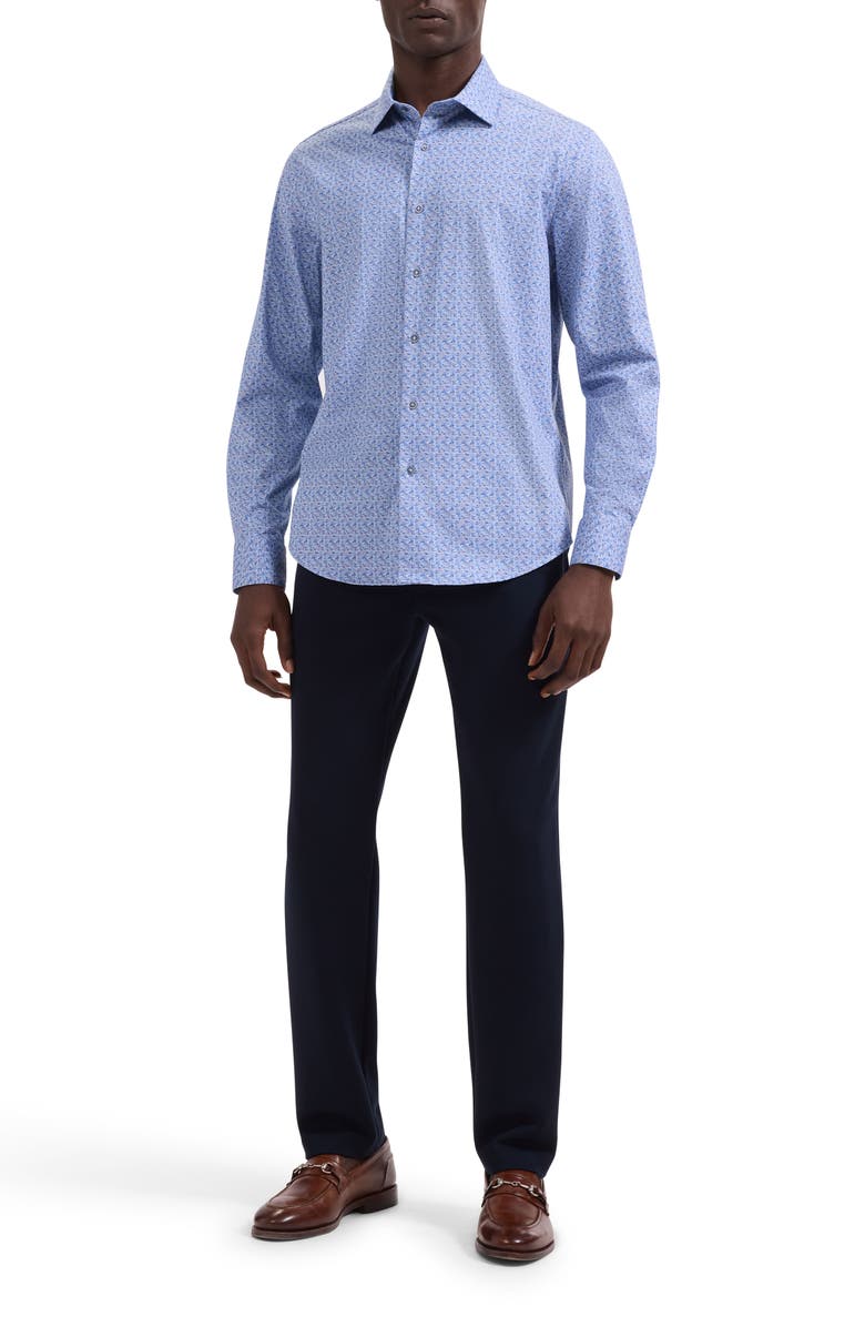 Bugatchi Jimmy OoohCotton<sup>®</sup> Floral Print Button-Up Shirt, Alternate, color, Air Blue