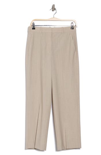 Theory High-waist Straight-leg Pant In Good Wool In Sand Melange