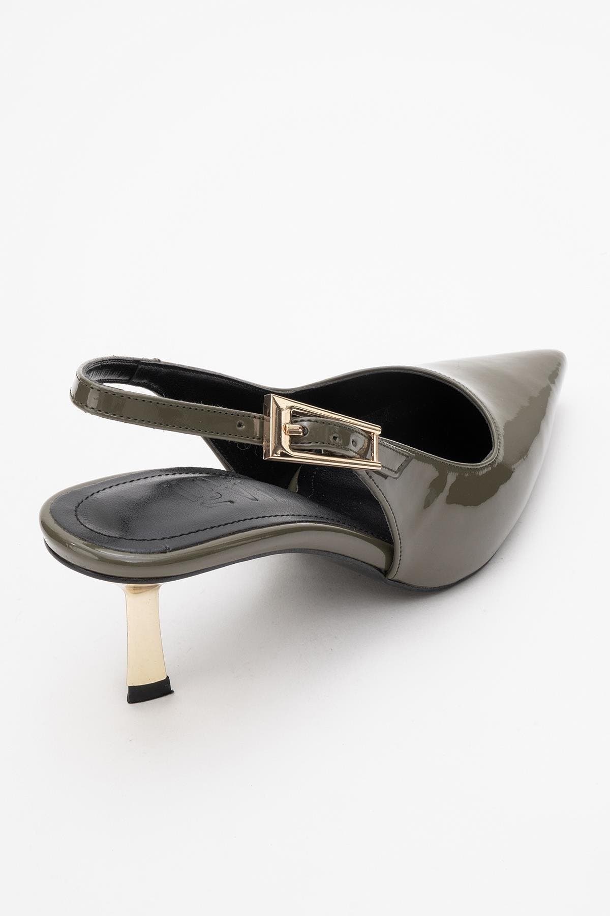 Prologue Shoes Arty Pointed Toe Slingback Pump, Alternate, color, Khaki Patent