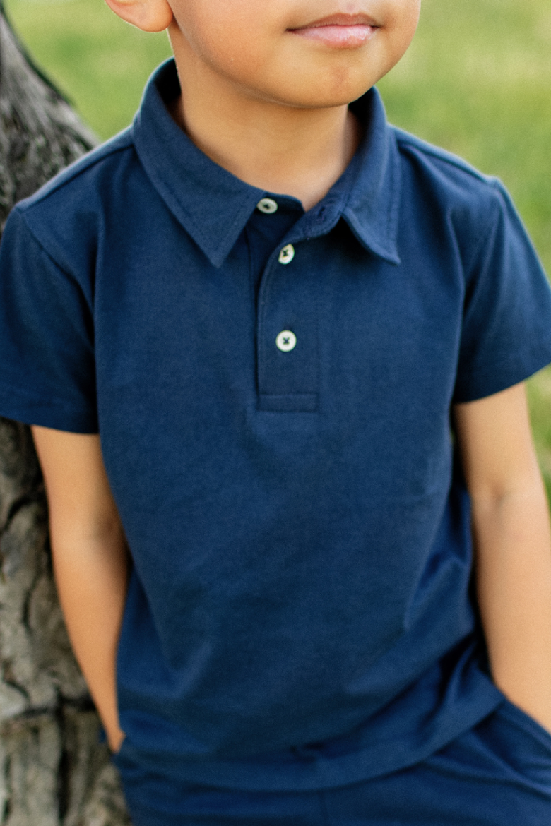 Kids' Organic Cotton Jersey Alex Polo T-Shirt, Alternate, color, Navy
