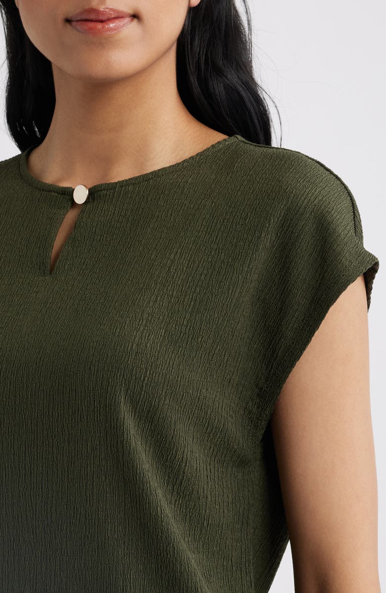 AK ANNE KLEIN Textured Keyhole Top, Alternate, color, Dark Bay Leaf