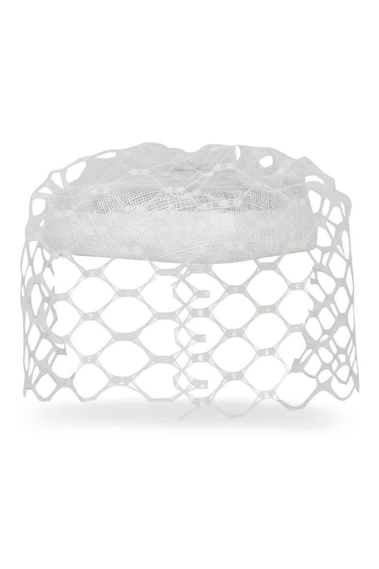 Elodie Hemp Cocktail Hat with Silk Birdcage Veil, Alternate, color, IVORY