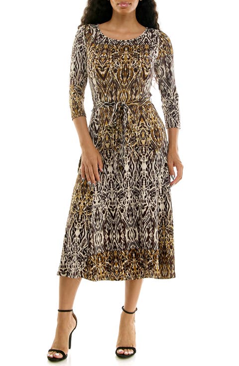 Crewneck Three-Quarter Sleeve Midi Dress
