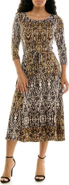 Nina Leonard Crewneck Three-Quarter Sleeve Midi Dress