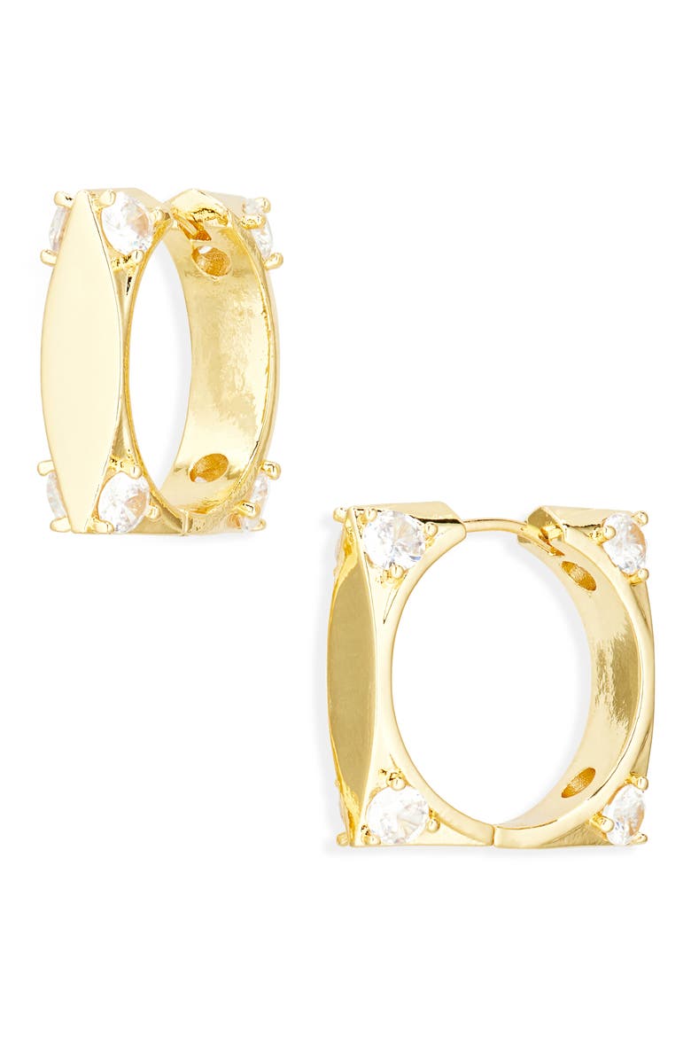 Malu Square Cubic Zirconia Hoop Earrings, Main, color, GOLD