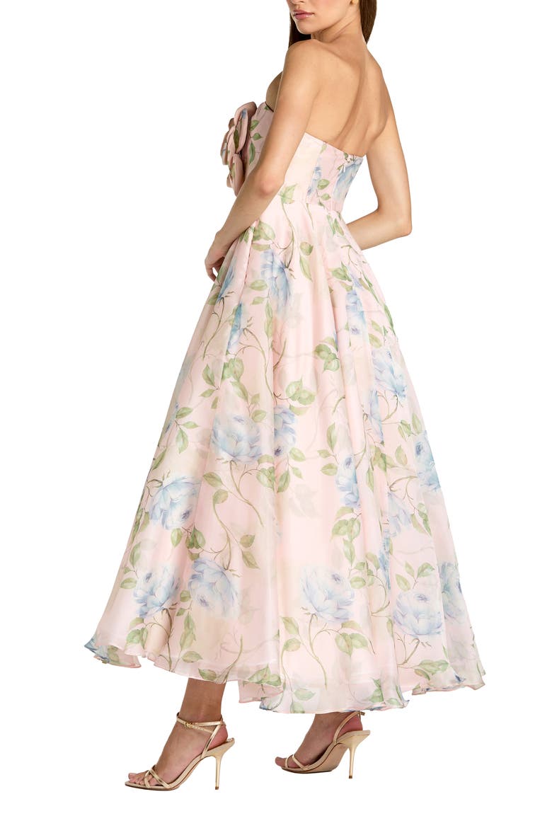 Strapless Floral Organza Midi Dress With Flower, Alternate, color, Powder Blue Multi