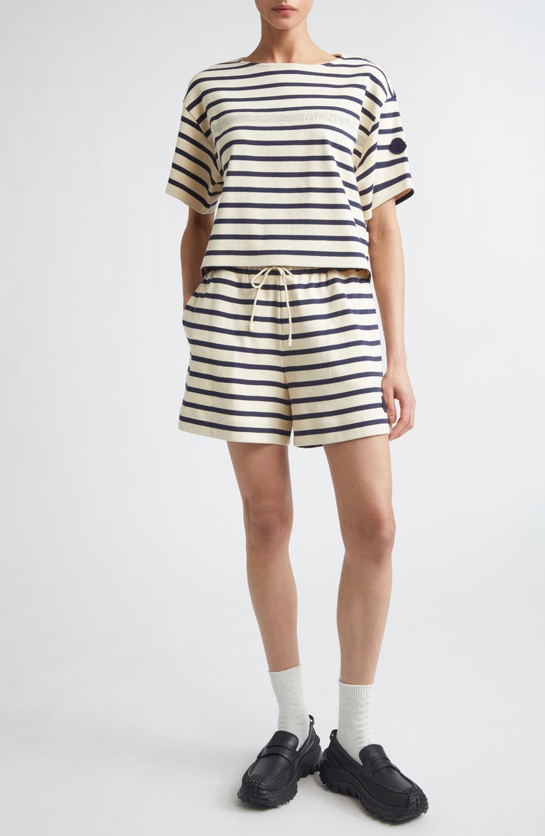 Moncler Nautical Stripe Ventilated Crop T-Shirt, Alternate, color, White/ Blue