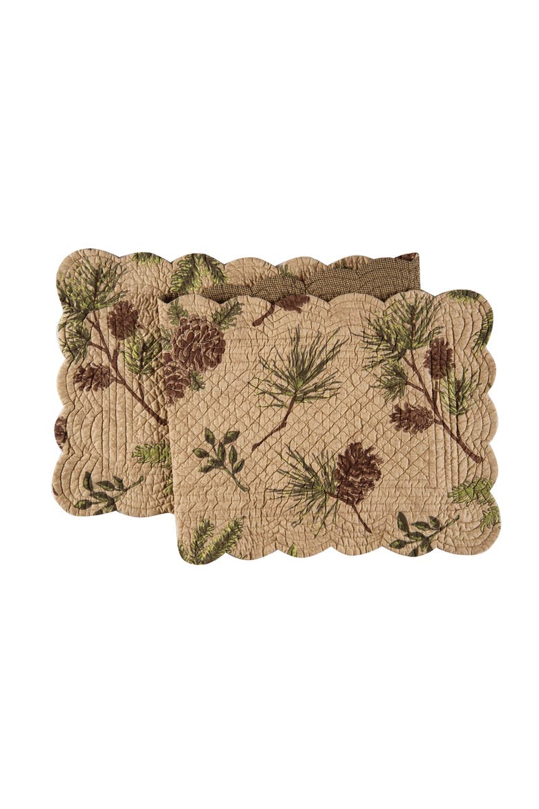 Woodland Retreat Quilted Reversible Cotton Pinecone Theme Table Runner 14" x 51", Main, color, Brown