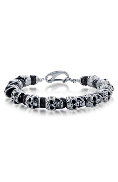 Stainless Steel Onyx Skull Beaded Bracelet