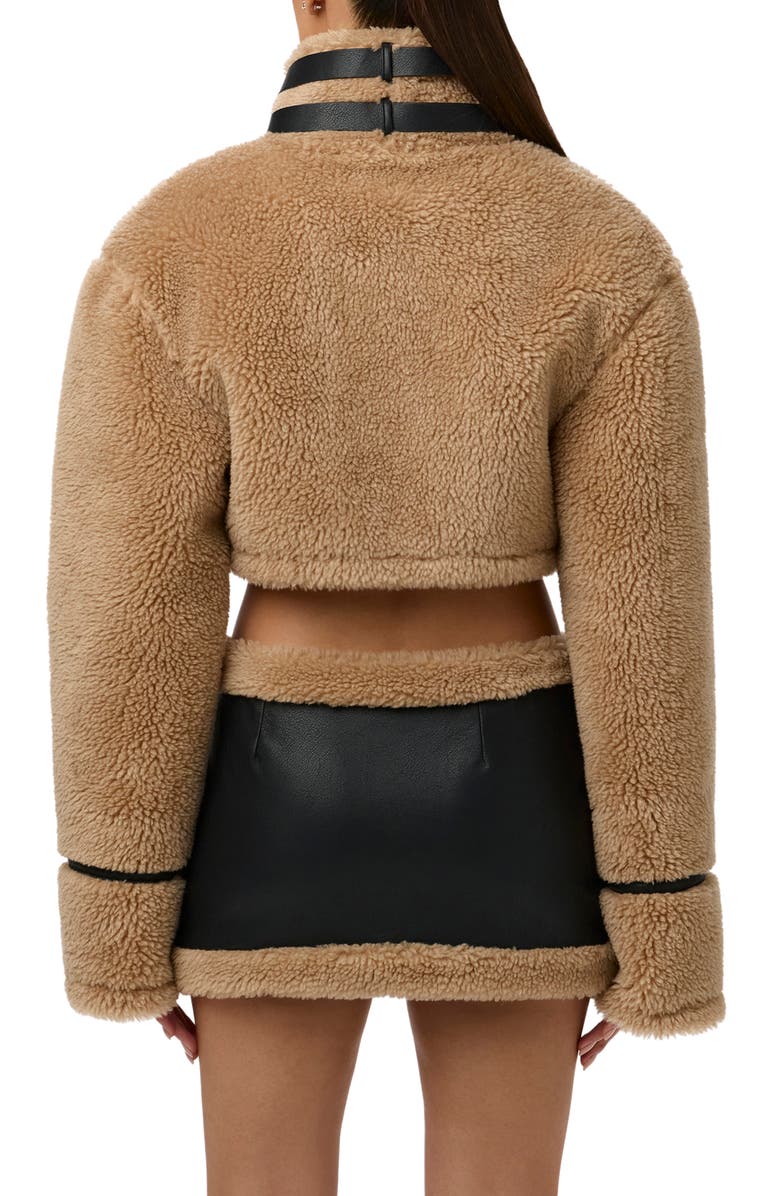Naked Wardrobe Reversible Faux Shearling Crop Moto Jacket, Alternate, color, Black/ Tan