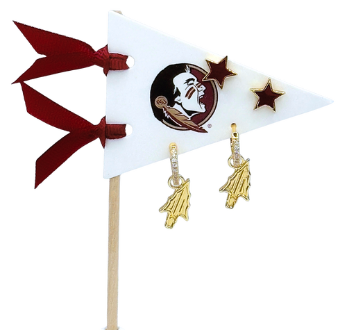 Color Shout Florida State University Pennant Pair Earring Set In Gold
