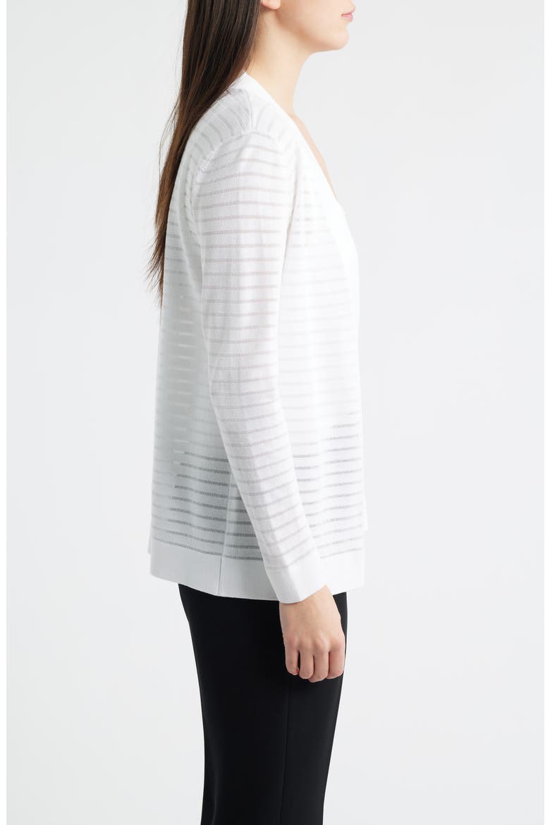 Sheer Stripe Open Front Cardigan, Alternate, color, CRISP WHITE