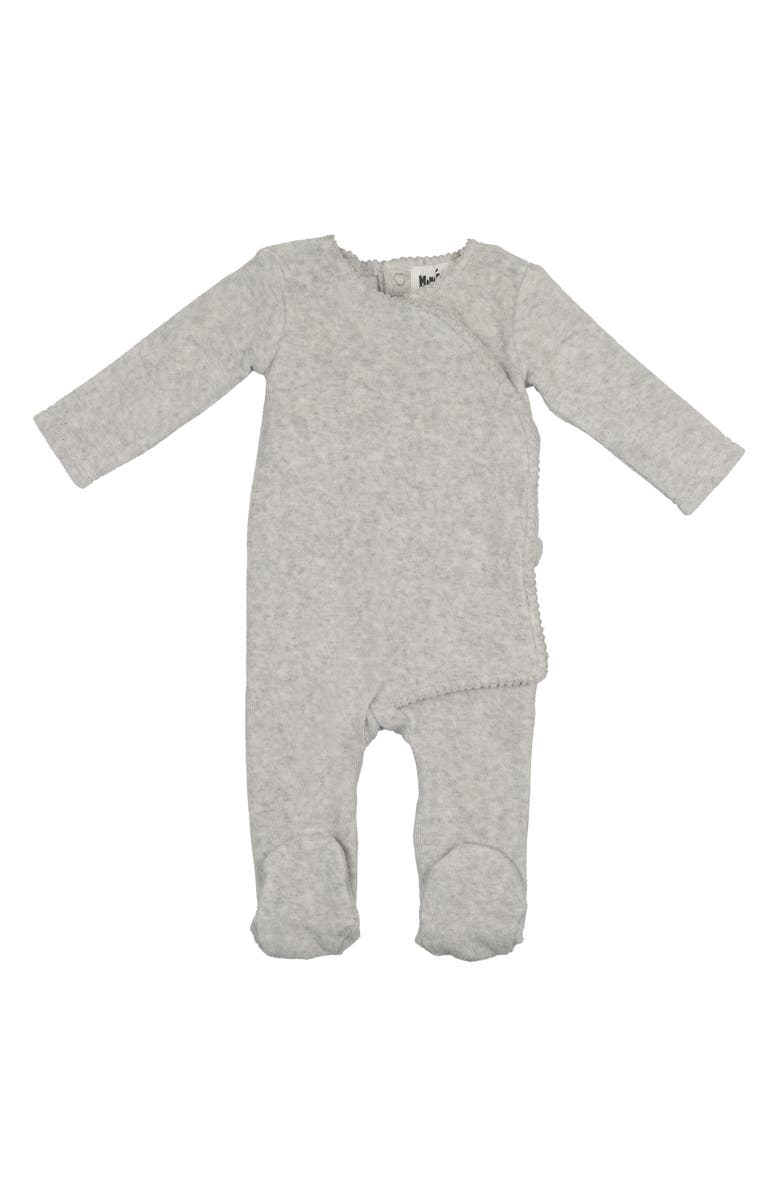 Manière Velour Cotton Blend Wrap Footie, Main, color, Grey