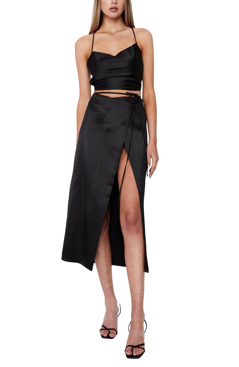 Bardot Montana Strappy Satin Wrap Skirt, Alternate, color, 